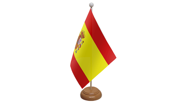 Spain Crest Small Flag with Wooden Stand